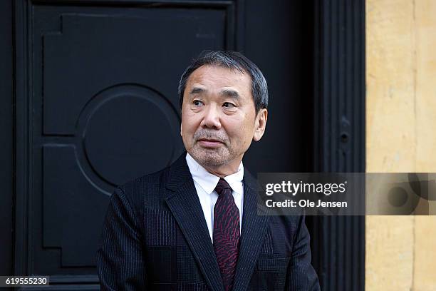 Japanese author Haruki Murakami outside the house of Danish author Hans Christian Anderson prior to Murakami's receival of the prestigious Hans...