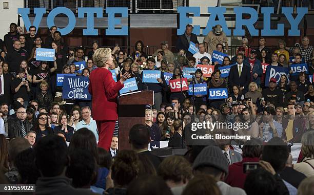 Hillary Clinton, 2016 Democratic presidential nominee, speaks during a campaign event in Cleveland, Ohio, U.S., on Monday, Oct. 31, 2016. As...