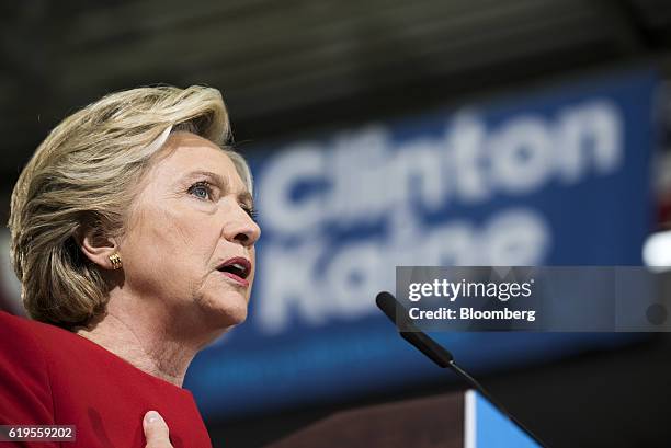 Hillary Clinton, 2016 Democratic presidential nominee, speaks during a campaign event in Cleveland, Ohio, U.S., on Monday, Oct. 31, 2016. As...