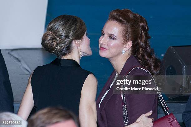Queen Letizia of Spain and Wife of King Mohammed VI of Morocco, Princess Lalla Salma attend the World Cancer Congress at Palais des Congres on...