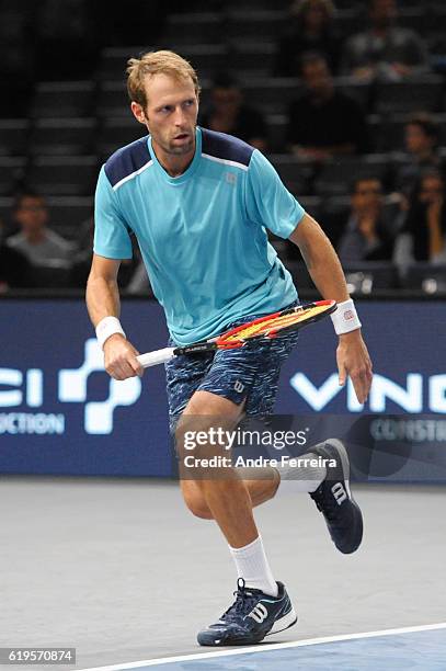 Stephane Robert during the Mens Singles first round match on day one of the BNP Paribas Masters at Hotel Accor Arena Bercy on October 31, 2016 in...