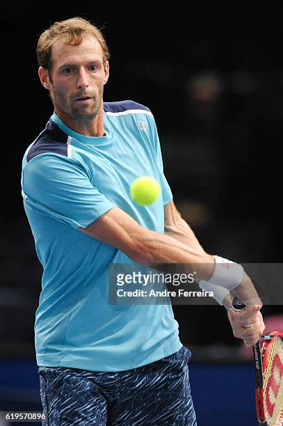 Stephane Robert during the Mens Singles first round match on day one of the BNP Paribas Masters at Hotel Accor Arena Bercy on October 31, 2016 in...