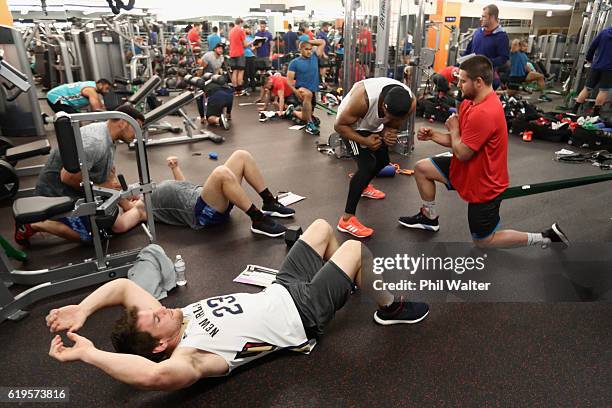 Matt Todd of the New Zealand All Blacks trains during a gym session on October 31, 2016 in Chicago, Illinois.