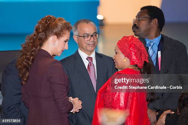 Princess Lalla Salma of Morocco and guest attend the 2016 World Cancer Congress at Palais des Congres on October 31, 2016 in Paris, France.