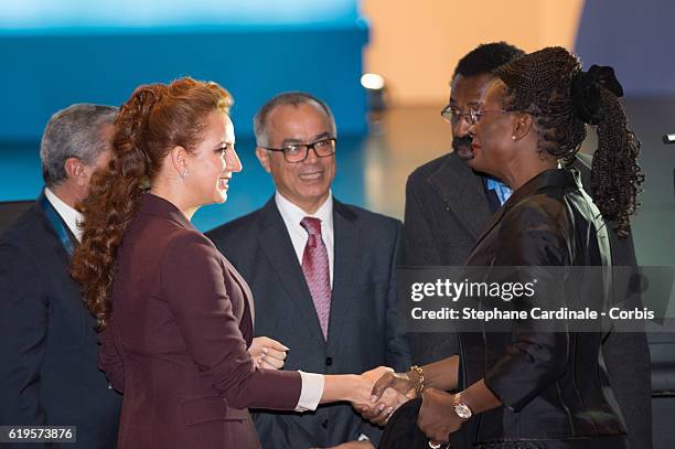 Princess Lalla Salma of Morocco and guest attend the 2016 World Cancer Congress at Palais des Congres on October 31, 2016 in Paris, France.