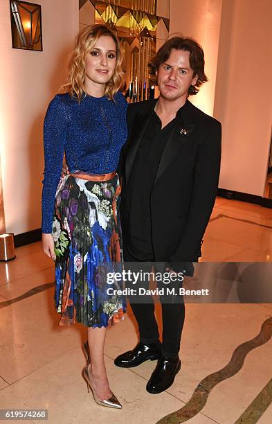 Presenters Laura Carmichael and Christopher Kane attend the Harper's Bazaar Women of the Year Awards 2016 at Claridge's Hotel on October 31, 2016 in...