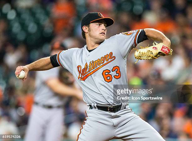 Baltimore Orioles starting pitcher Tyler Wilson delivers the pitch in the first inning of a MLB baseball game against the Houston Astros, Wednesday,...