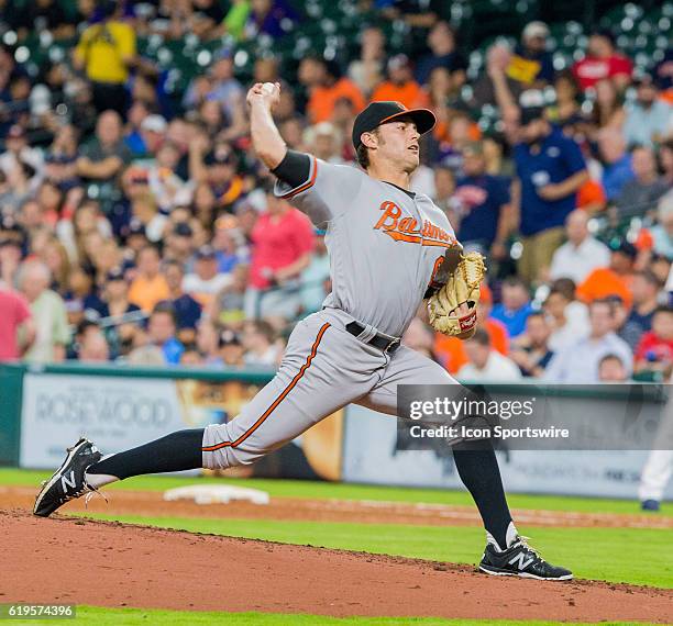 Baltimore Orioles starting pitcher Tyler Wilson delivers the pitch in the second inning of a MLB baseball game against the Houston Astros, Wednesday,...