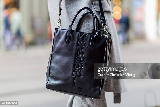 Black Karl Lagerfeld bag on October 31, 2016 in Berlin, Germany.