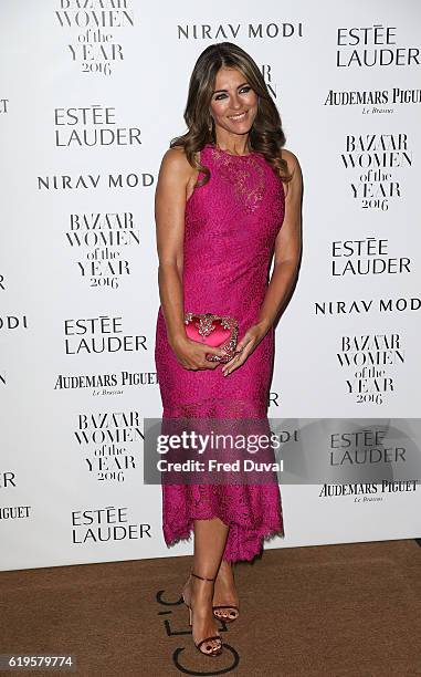 Elizabeth Hurley attends Harper's Bazaar Women Of The Year Awards at Claridge's Hotel on October 31, 2016 in London, England.