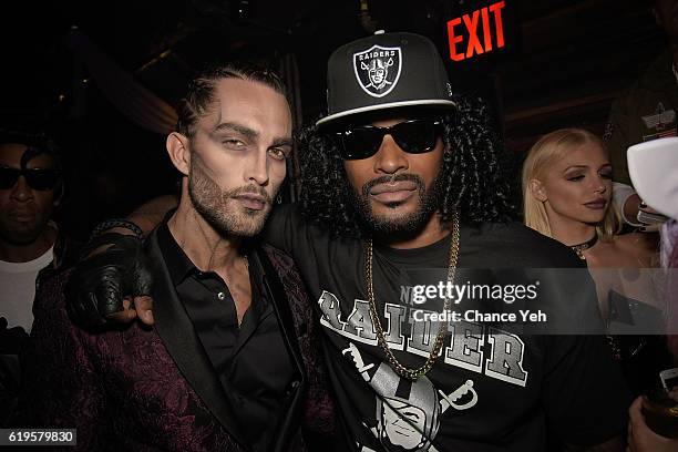 Tobias Sorensen and Tyson Beckford attend Night Of The Fallen Halloween Party at Marquee on October 29, 2016 in New York City.