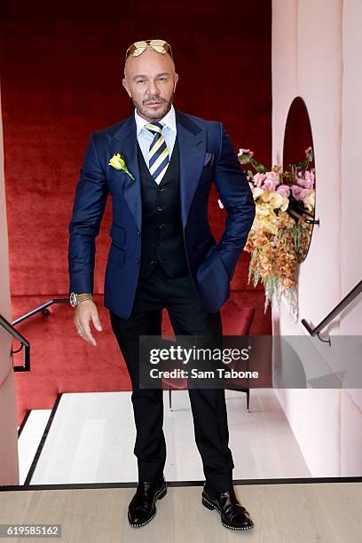 Alex Perry poses at the Myer Marquee on Melbourne Cup Day at Flemington Racecourse on November 1, 2016 in Melbourne, Australia.