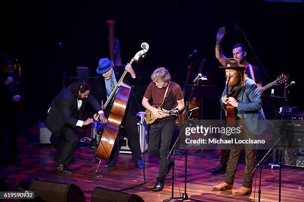 John Osborne and T.J. Osborne of Brothers Osborne and Sam Bush perform onstage during the 54th annual ASCAP Country Music awards at the Ryman...