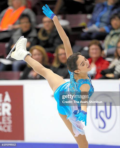 Evgenia Medvedeva of Russia competes in the Women's Singles Short Program during day one of the 2016 Skate Canada International at Hershey Centre on...