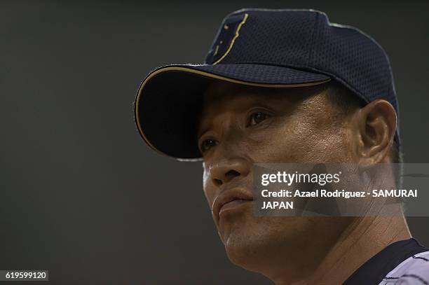 Otsuka Akinori, pitching coach of Japan, looks on during the WBSC U-23 Baseball World Cup Group B game between Austria and Japan at Estadio de...