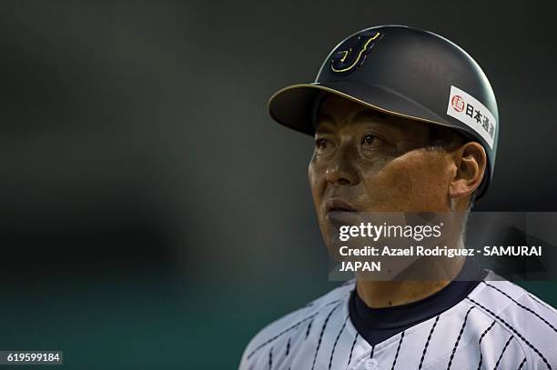 Tsuyoshi Ando, hitting coach of Japan, looks on during the WBSC U-23 Baseball World Cup Group B game between Austria and Japan at Estadio de Beisbol...
