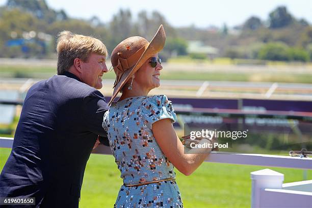 King Willem-Alexander of the Netherlands and Queen Maxima of the Netherlands visit the Ascot Racecourse on Melbourne Cup Day on November 01, 2016 in...