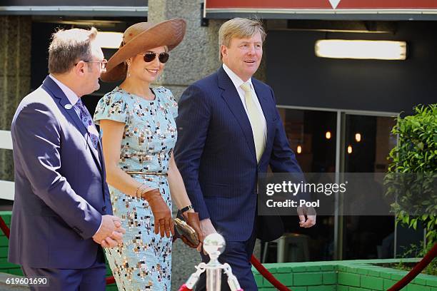 Chairman of Perth Racing Neil Pinner, Queen Maxima of the Netherlands and King Willem-Alexander of the Netherlands visit the Ascot Racecourse on...