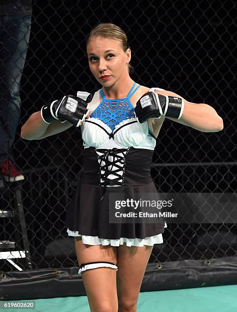 Fighter Andreea "The Storm" Vladoi is introduced before her match against Jolene "The Valkyrie" Hexx during Lingerie Fighting Championships 22:...