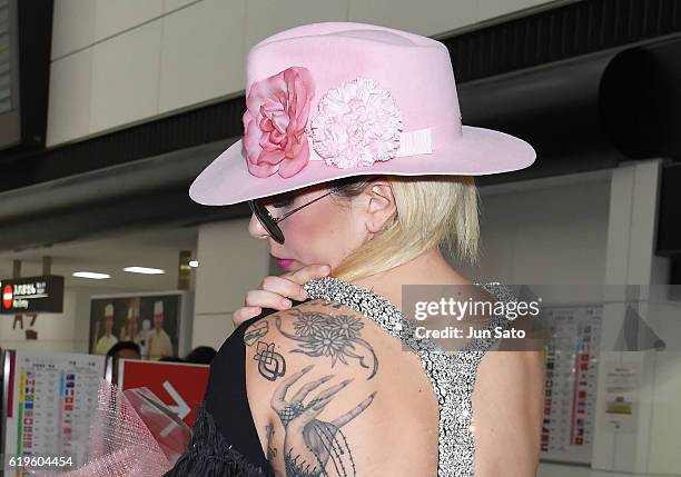 Lady Gaga is seen upon arrival at Narita International Airport on November 1, 2016 in Narita, Japan.