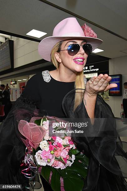 Lady Gaga is seen upon arrival at Narita International Airport on November 1, 2016 in Narita, Japan.