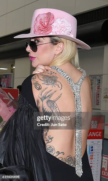 Lady Gaga is seen upon arrival at Narita International Airport on November 1, 2016 in Narita, Japan.