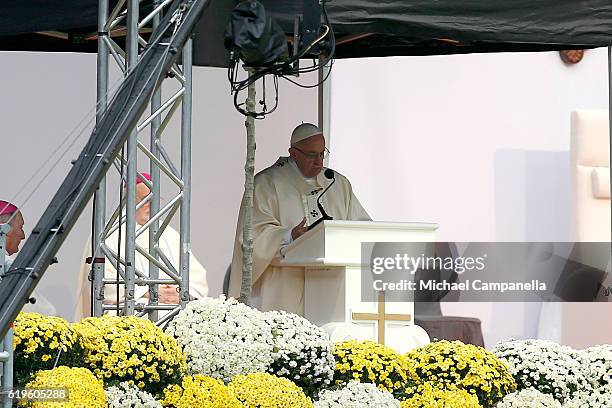 Pope Francis attends the Holy Mass at the Swedbank Stadion on November 1, 2016 in Malmo, Sweden. The Pope is on 2 days visit attending...