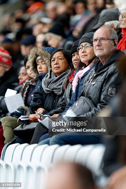 Spectators listen to the Holy Mass with Pope Francis at the Swedbank Stadion on November 1, 2016 in Malmo, Sweden. The Pope is on 2 days visit...