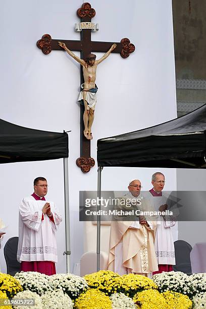 Pope Francis attends the Holy Mass at the Swedbank Stadion on November 1, 2016 in Malmo, Sweden. The Pope is on 2 days visit attending...