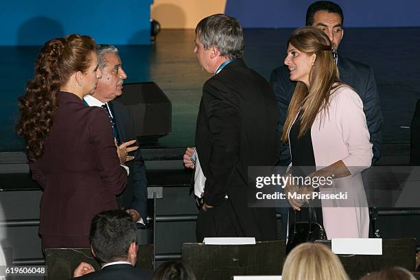 Wife of King Mohammed VI of Morocco, Princess Lalla Salma and Princess Dina Mired of Jordan attend the World Cancer Congress at Palais des Congres on...