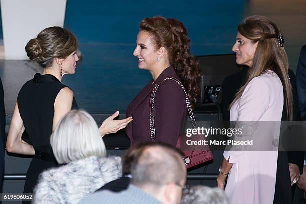 Queen Letizia of Spain, Wife of King Mohammed VI of Morocco, Princess Lalla Salma and Princess Dina Mired of Jordan attend the World Cancer Congress...