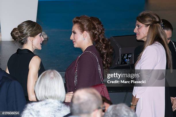 Queen Letizia of Spain, Wife of King Mohammed VI of Morocco, Princess Lalla Salma and Princess Dina Mired of Jordan attend the World Cancer Congress...