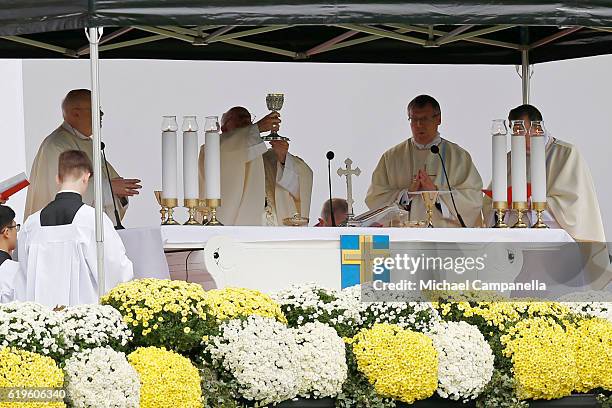 Pope Francis attends the Holy Mass at the Swedbank Stadion on November 1, 2016 in Malmo, Sweden. The Pope is on 2 days visit attending...