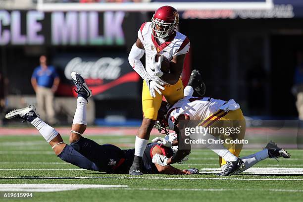 Wide receiver Darreus Rogers of the USC Trojans runs up field during the second half of the college football game against the Arizona Wildcats at...