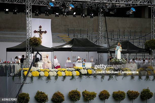 General view of the stage where Pope Francis holds the Holy Mass at the Swedbank Stadion on November 1, 2016 in Malmo, Sweden. The Pope is on 2 days...