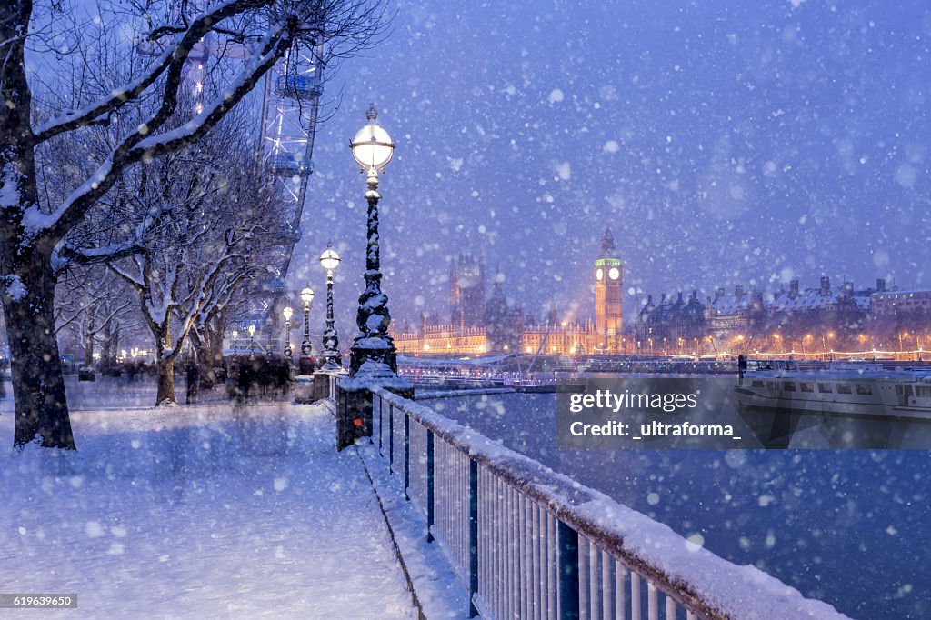Snowing On Jubilee Gardens In London At Dusk High-Res Stock Photo - Getty  Images