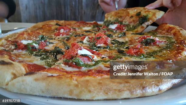 roasted tomato brick oven pizza - bangor maine stockfoto's en -beelden