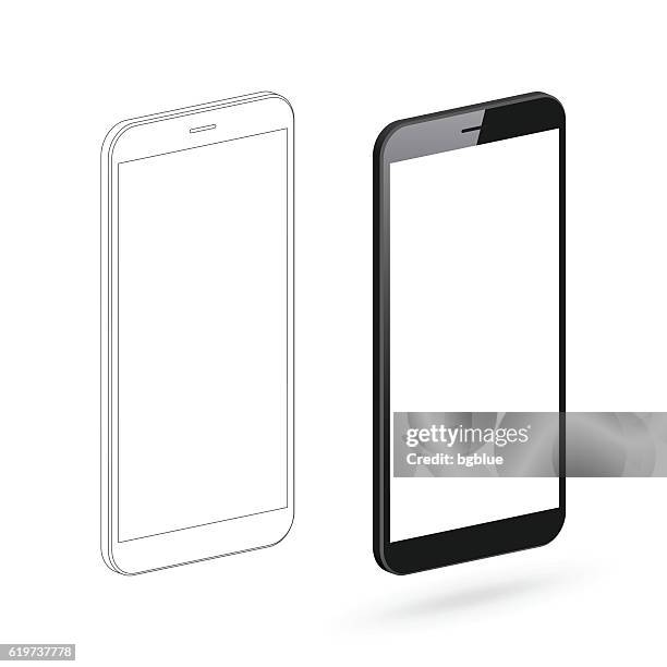 smartphone template and mobile phone outline isolated on white background. - isometric projection mobile phone stock illustrations