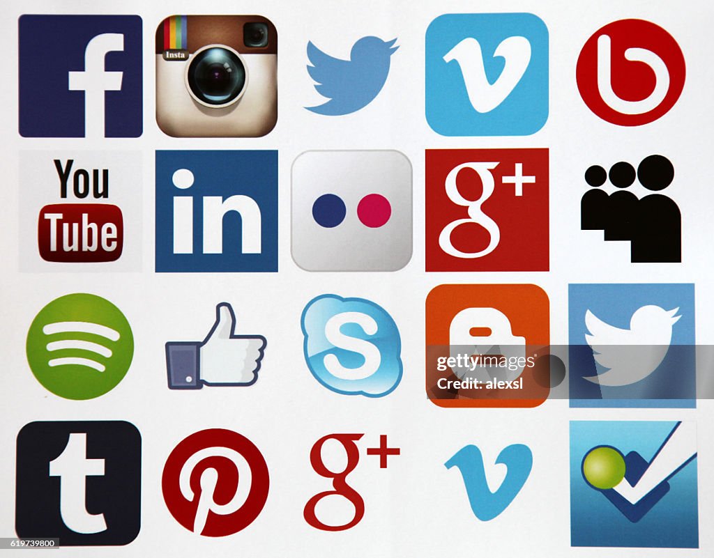 Iconos de redes sociales aplicación de Internet