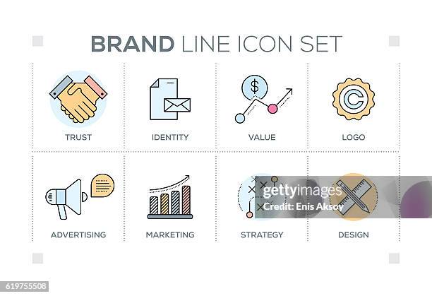 illustrations, cliparts, dessins animés et icônes de mots-clés de marque avec des icônes de ligne - market competition icon