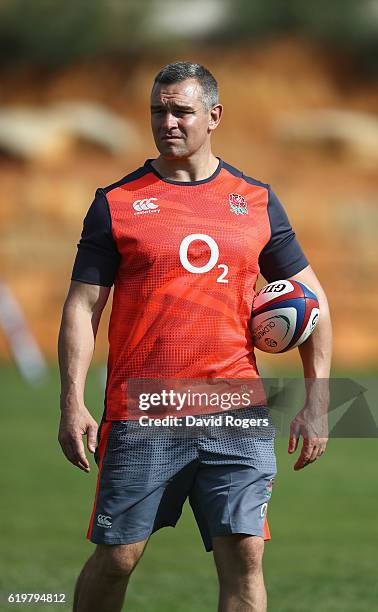 Jason Ryles, the former Australian rubgy league player, who has been brought in as assistant defence coach looks on during the England training...