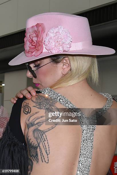 Lady Gaga is seen upon arrival at Narita International Airport on November 1, 2016 in Narita, Japan.