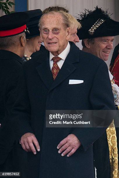 Prince Philip, Duke of Edinburgh attending the Official Ceremonial Welcome for the Colombian State Visit at Horse Guards Parade on November 1, 2016...