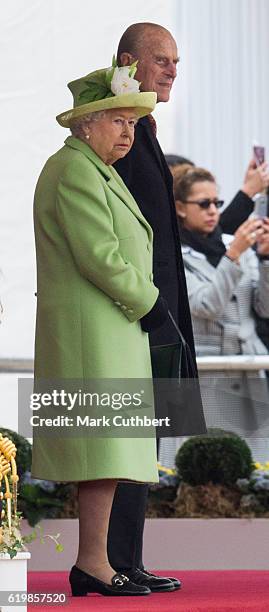 Queen Elizabeth II and Prince Philip, Duke of Edinburgh attending the Official Ceremonial Welcome for the Colombian State Visit at Horse Guards...