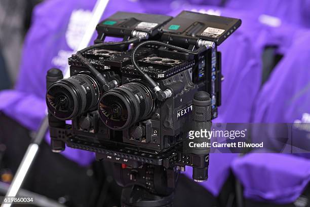 Close up shot of the NextVR Cameras before the San Antonio Spurs game against the Sacramento Kings on October 27, 2016 at the Golden 1 Center in...
