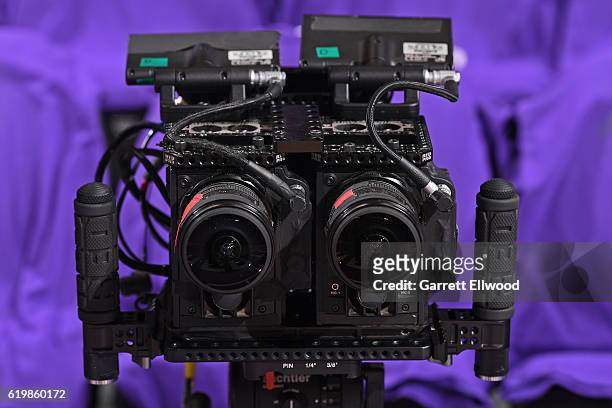 Close up shot of the NextVR Cameras before the San Antonio Spurs game against the Sacramento Kings on October 27, 2016 at the Golden 1 Center in...