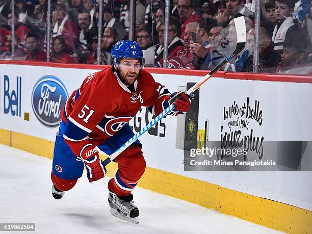 David Desharnais of the Montreal Canadiens skates during the NHL game against the Toronto Maple Leafs at the Bell Centre on October 29, 2016 in...