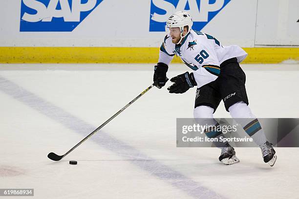 San Jose Sharks center Chris Tierney skates with the puck against the St. Louis Blues during game two of the Western Conference Final of the 2016...