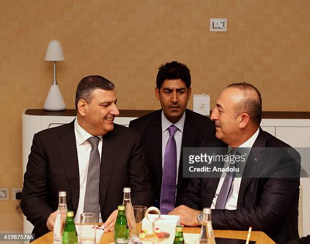 Turkish Foreign Minister Mevlut Cavusoglu meets with Riyad Hijab , the General Coordinator of the Syrian High Negotiations Committee, in Doha, Qatar...
