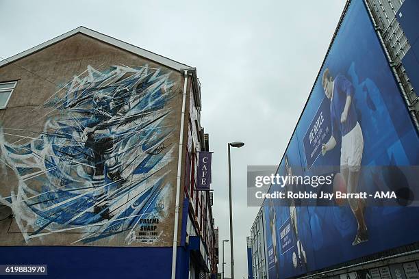 Ex Everton player Graeme Sharp graffiti outside Goodison during the Premier League match between Everton and West Ham United at Goodison Park on...